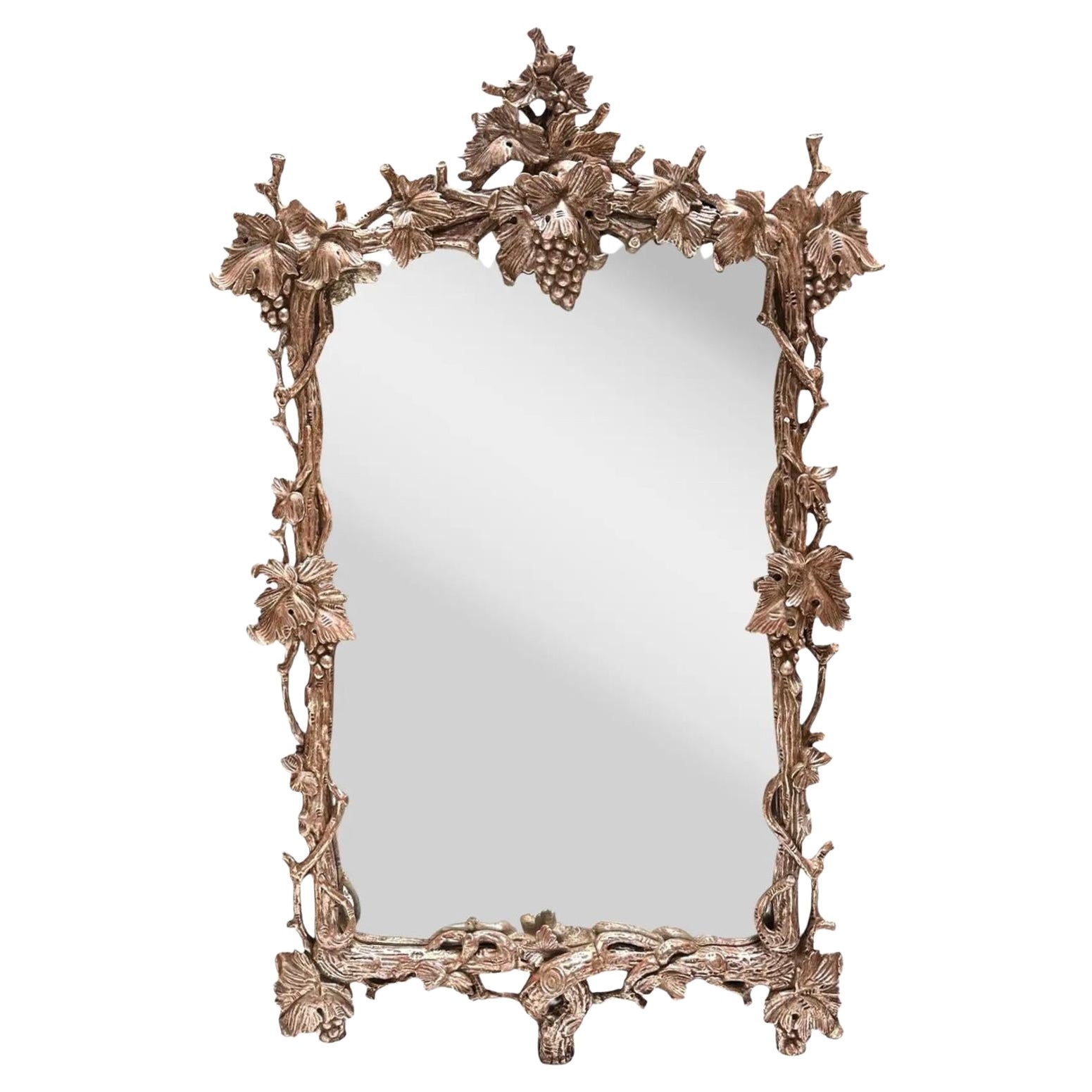 Large Paul Ferrante Grapes & Vines Silver Giltwood Mirror For Sale