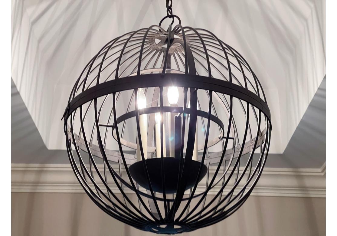 American Large Paul Ferrante Spherical Iron Pendant Light For Sale