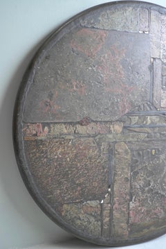 Large Paul Kingma Round Art Coffee Table in Slate, Mixed Color Stone and Brass