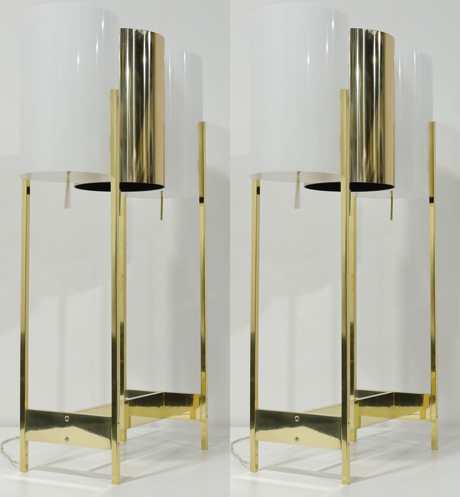 Mid-Century Modern Large Paul Mayen for Habitat Brass and Lucite Table Lamps, 1960s For Sale