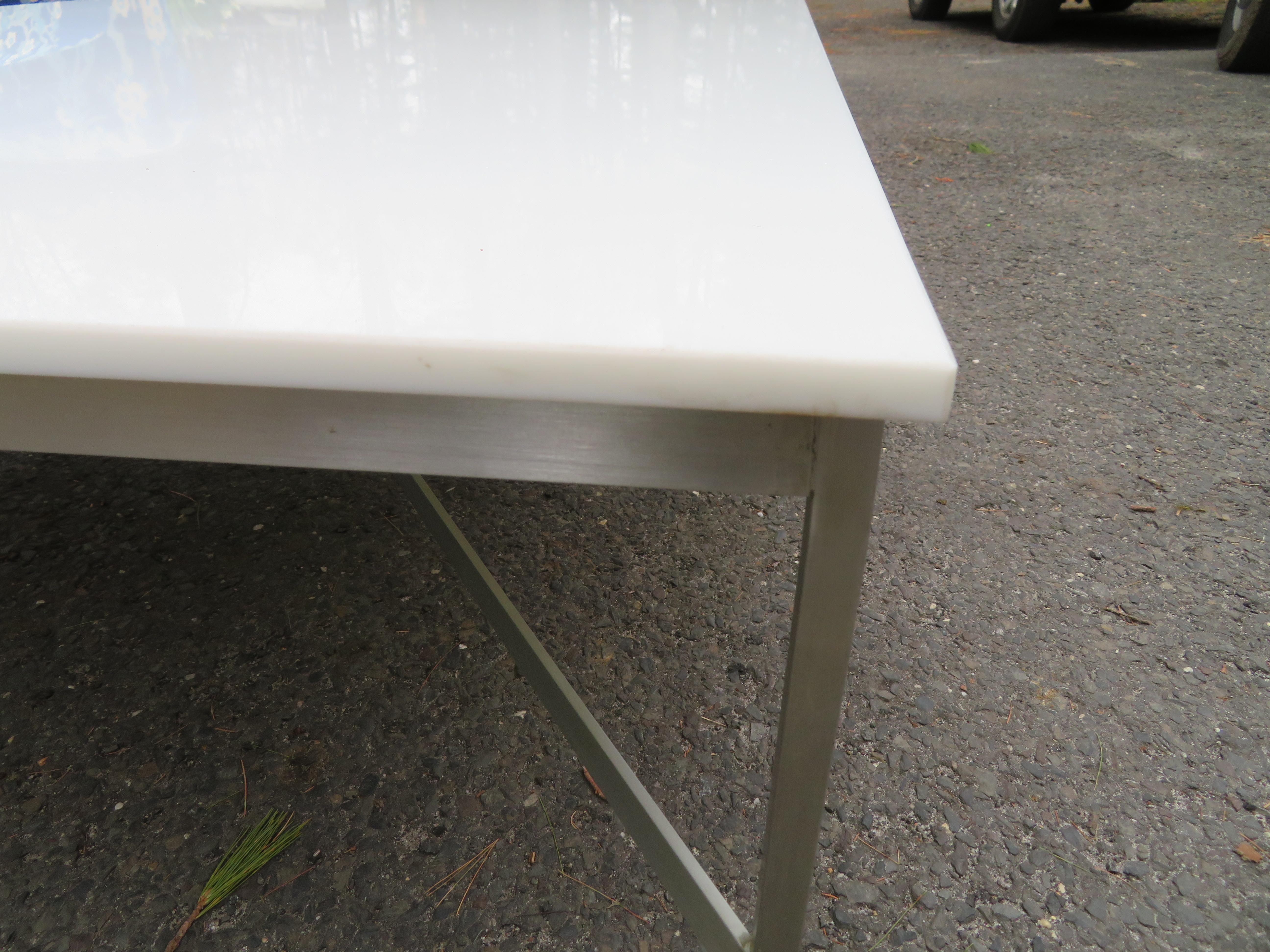 Large Paul McCobb Aluminum and Vitrolite-Milk Glass Coffee Table Midcentury In Good Condition For Sale In Pemberton, NJ