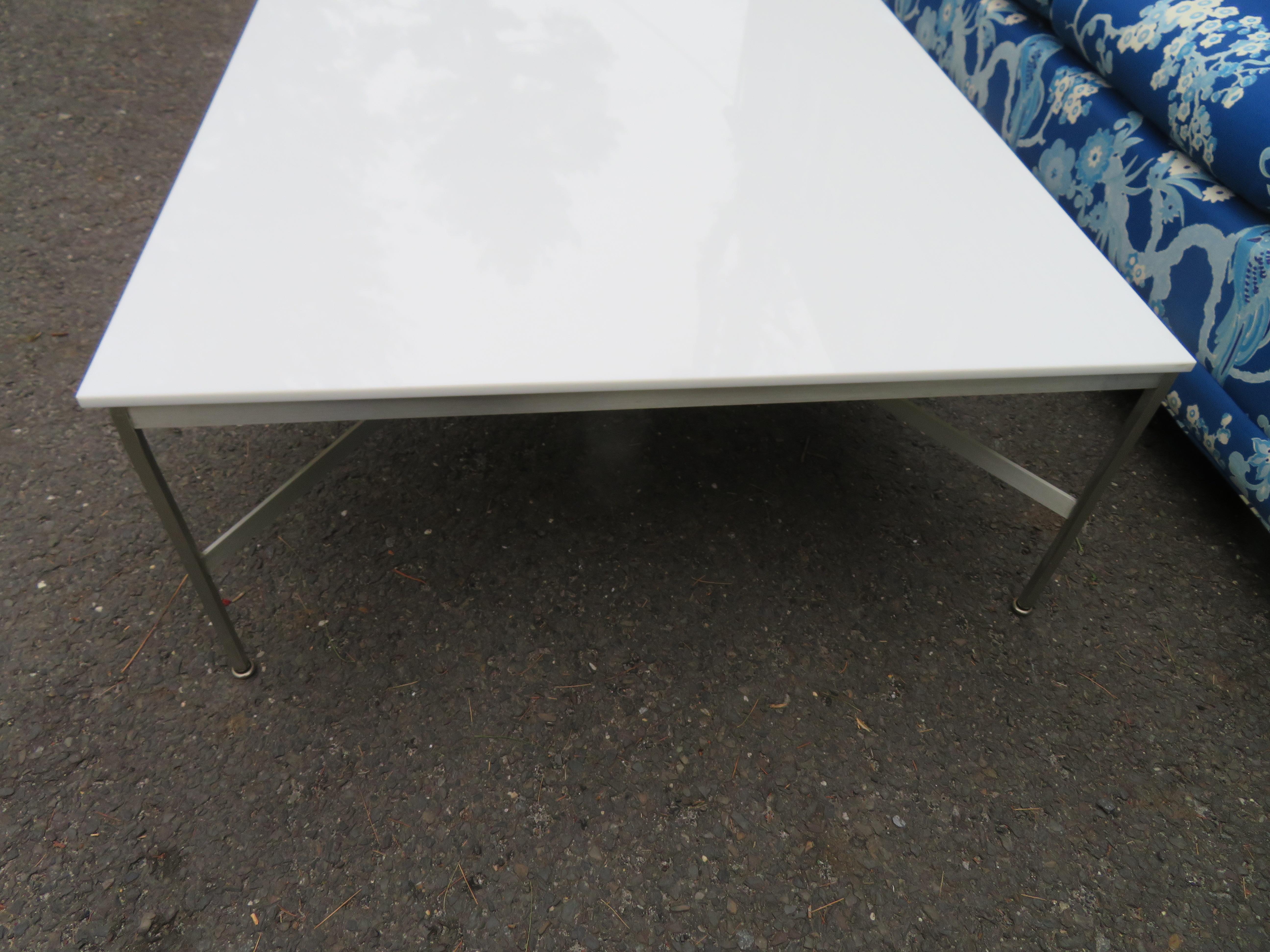 Large Paul McCobb Aluminum and Vitrolite-Milk Glass Coffee Table Midcentury For Sale 3