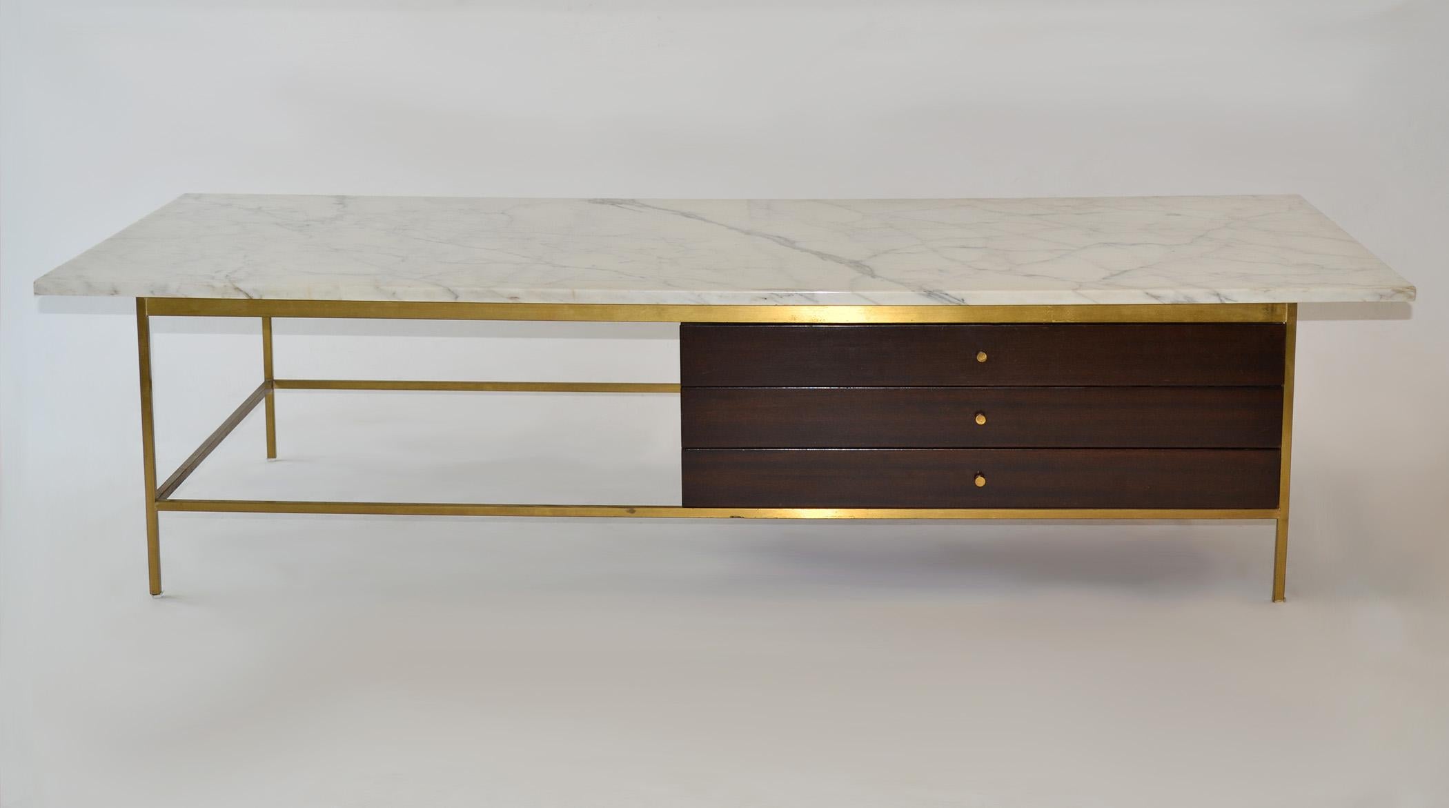 Paul McCobb for Calvin Coffee Table in Marble, Brass and Wood, Mid Century
Large brass-framed, 5/8