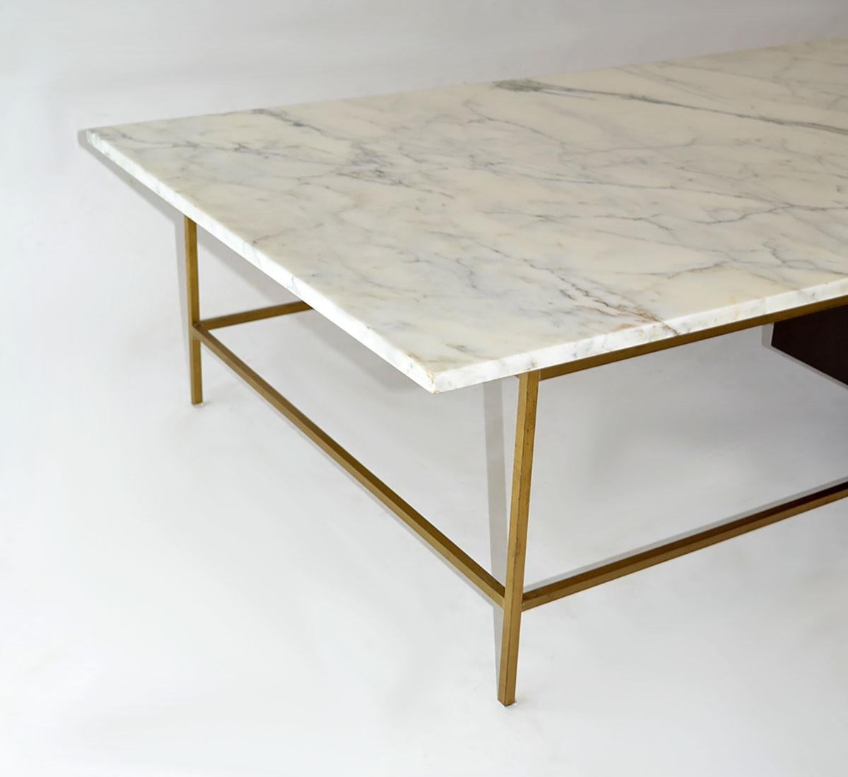 American Paul McCobb for Calvin Coffee Table in Marble, Brass and Wood, Mid Century For Sale