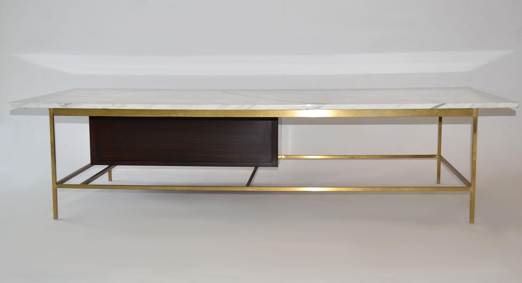 20th Century Paul McCobb for Calvin Coffee Table in Marble, Brass and Wood, Mid Century For Sale
