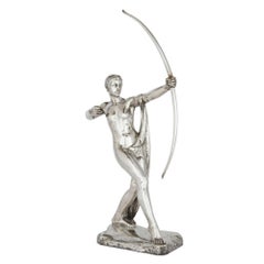Large Paul Silvestre Silvered Bronze Model of Diana for Susse Frères