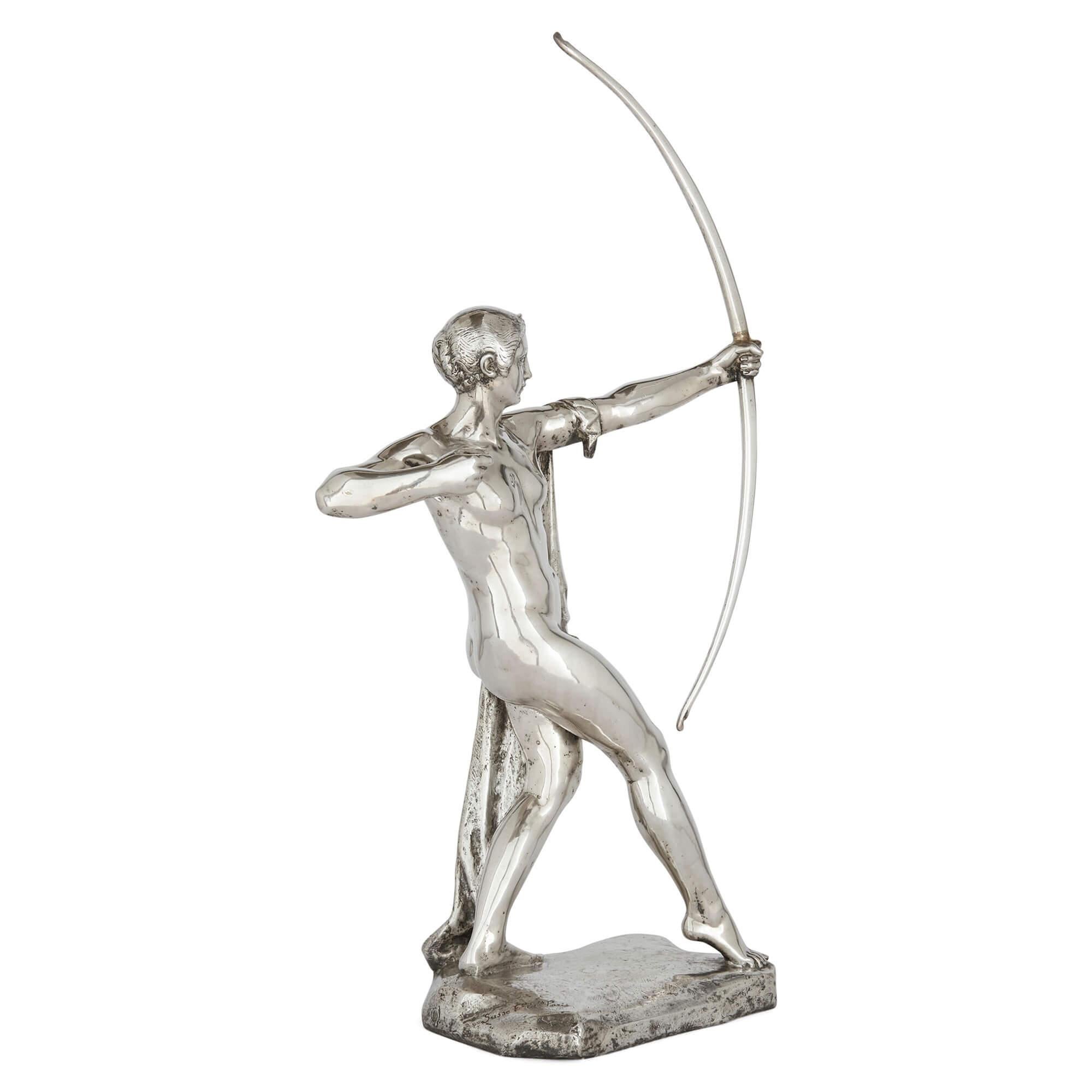 Gran modelo de bronce plateado Paul Silvestre de Diana para Susse Frères Art Nouveau en venta
