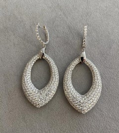 Large Pave Diamond Drop Earrings 10.90 carat total weight in 18k White Gold
