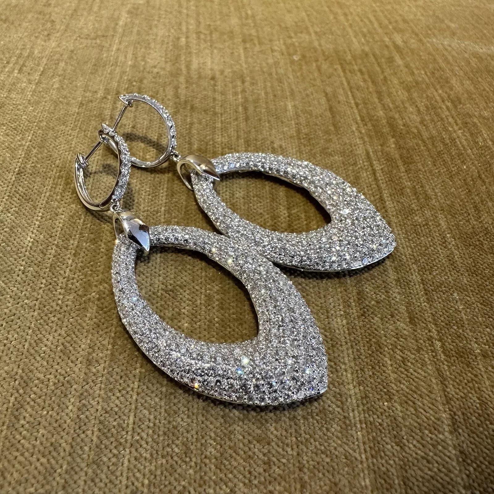 Women's Large Pave Diamond Drop Earrings 10.90 carat total weight in 18k White Gold For Sale
