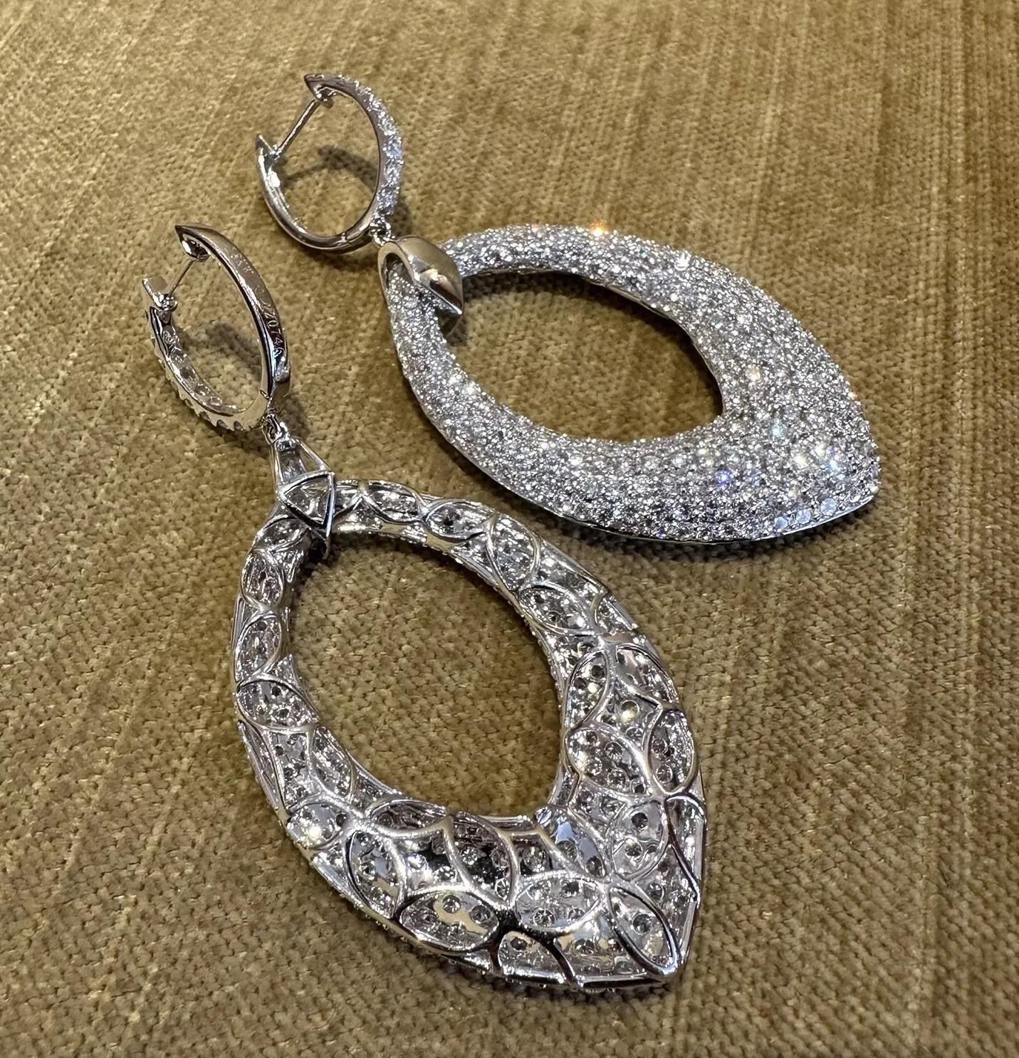 Large Pave Diamond Drop Earrings 10.90 carat total weight in 18k White Gold For Sale 1