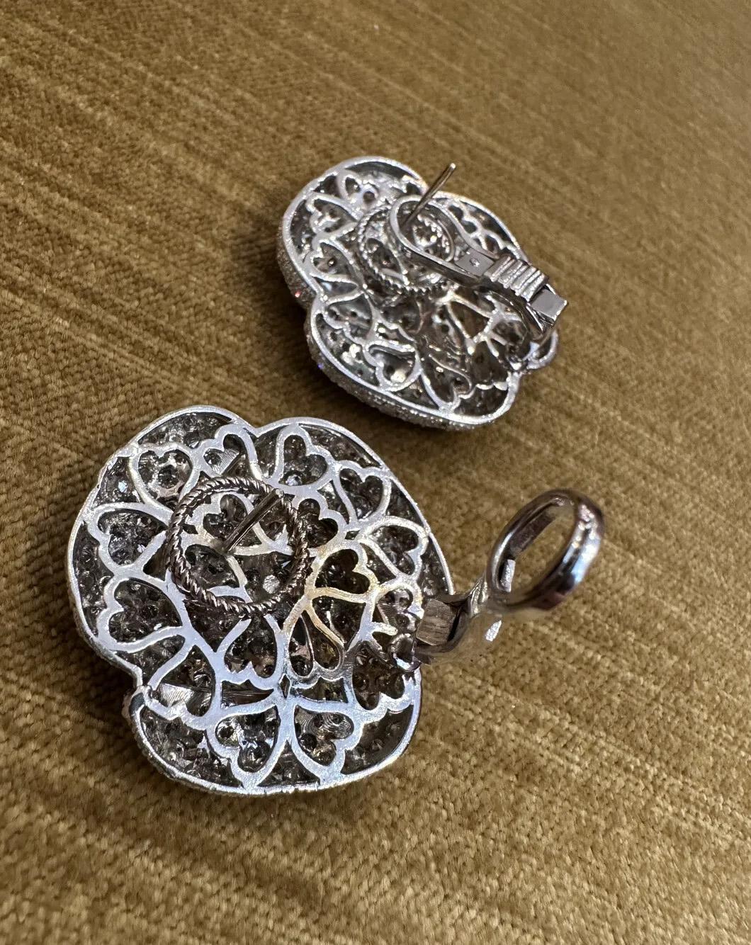 Round Cut Large Pave Diamond Knot Earrings 10.00 Carat Total Weight in 18k/14k White Gold For Sale