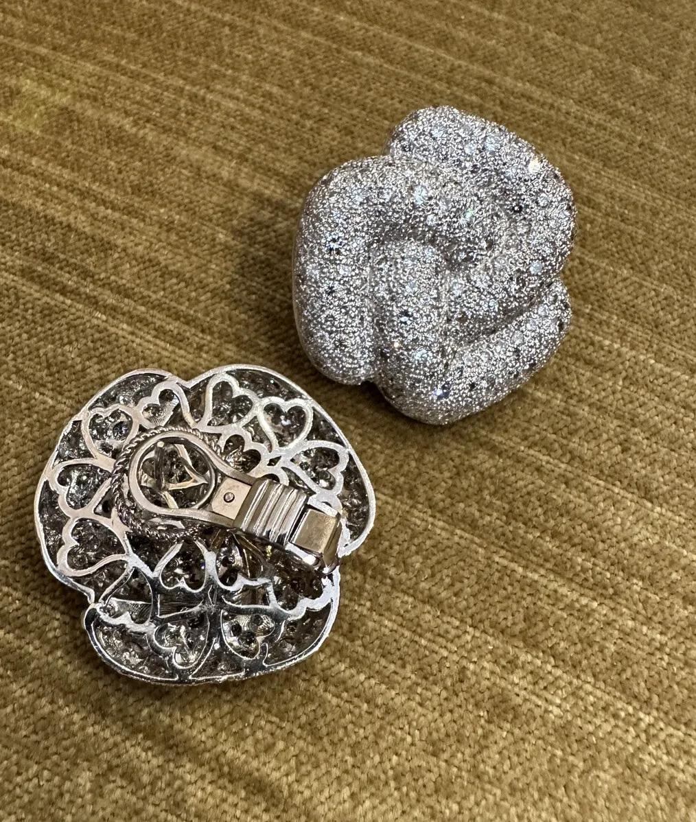 Large Pave Diamond Knot Earrings 10.00 Carat Total Weight in 18k/14k White Gold In Excellent Condition For Sale In La Jolla, CA