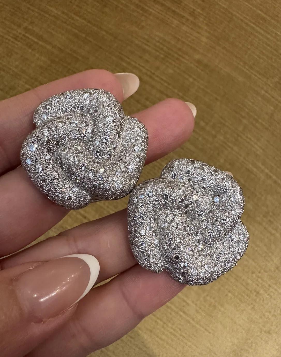 Women's Large Pave Diamond Knot Earrings 10.00 Carat Total Weight in 18k/14k White Gold For Sale