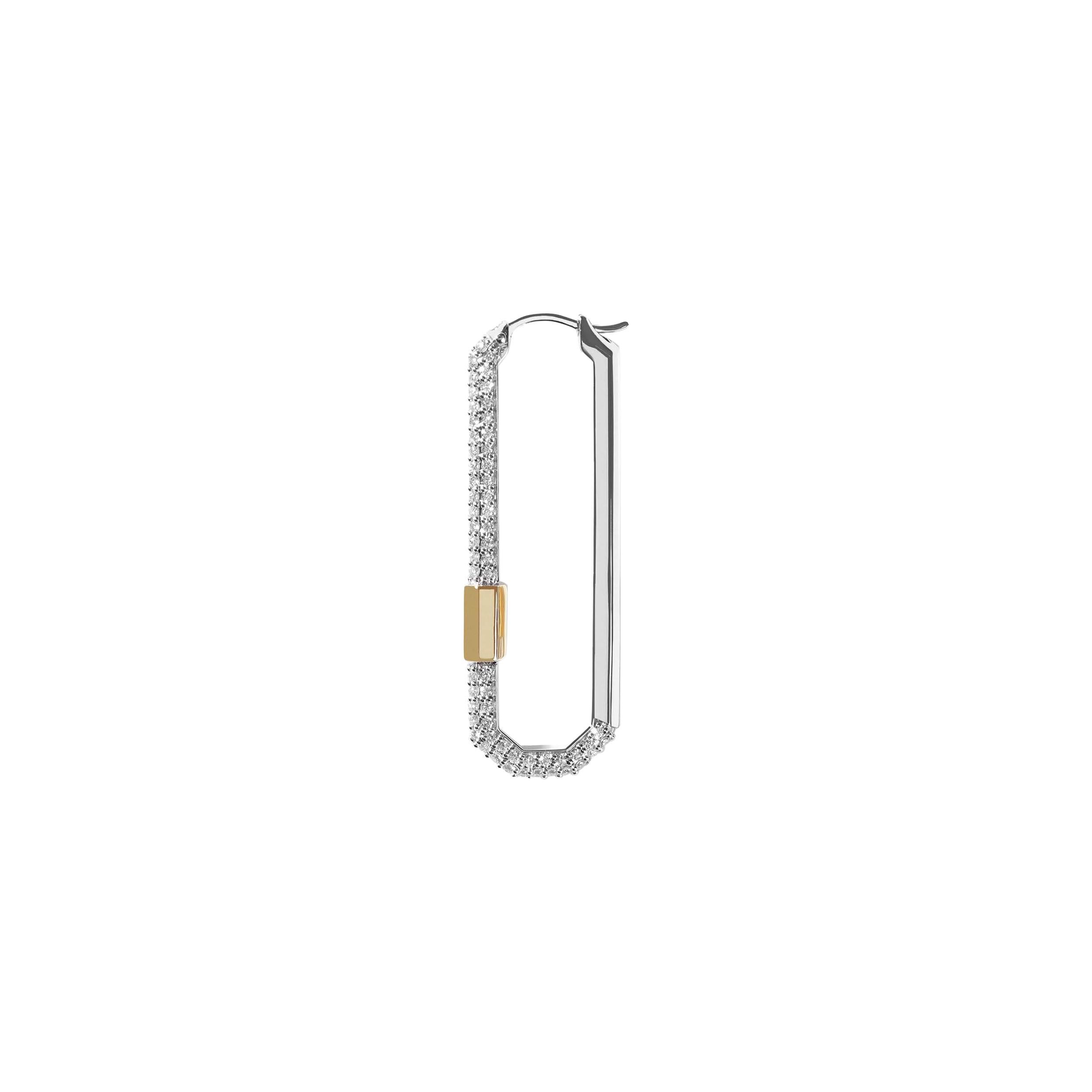 Large Pave Diamond Single Lock Earring in 18k Yellow Gold For Sale