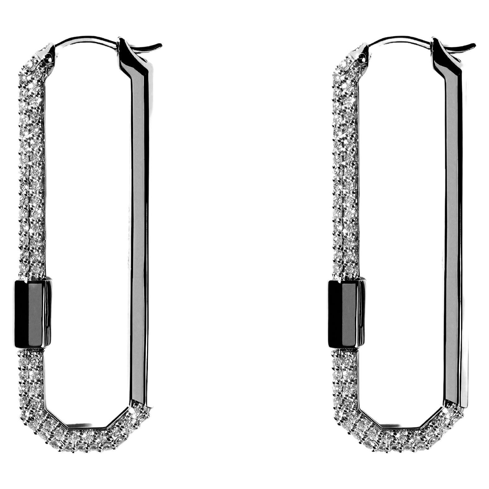 Large Pave Diamond Lock Earrings in 18k Black Gold