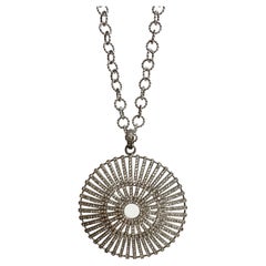Large Pave Diamond Pendant On White Gold Chain Necklace