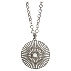 Large Pave Diamond Pendant On White Gold Chain Necklace