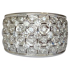 Großer Pave-Diamantring für Damen 1,30 Karat  Bandband 18 kt Weißgold