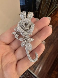 Large Pave Diamond Rose Pin/Brooch 11.22 carat total weight in Platinum