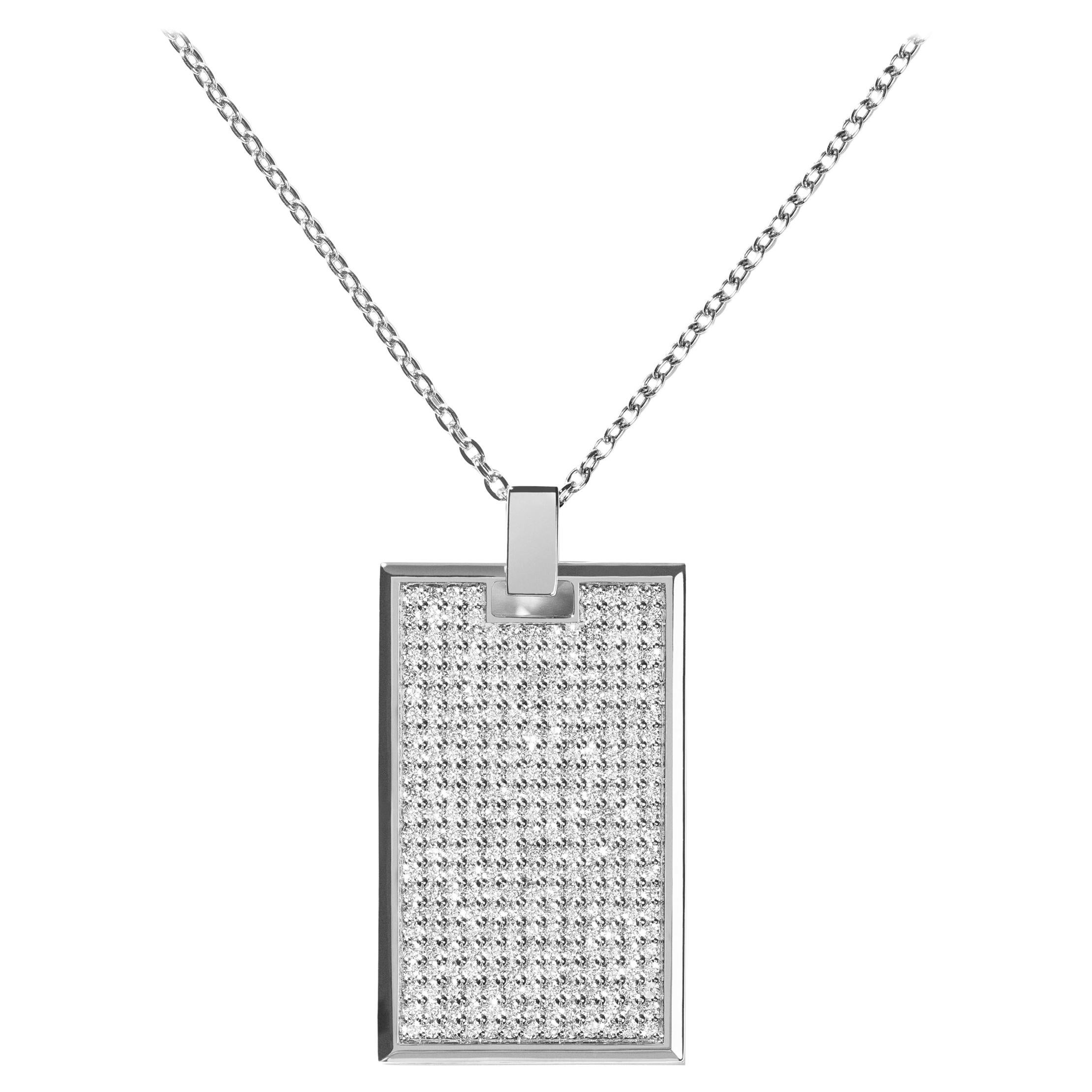 AS29 Large Pave Diamond Tag Necklace in 18k Black Gold For Sale at 1stDibs