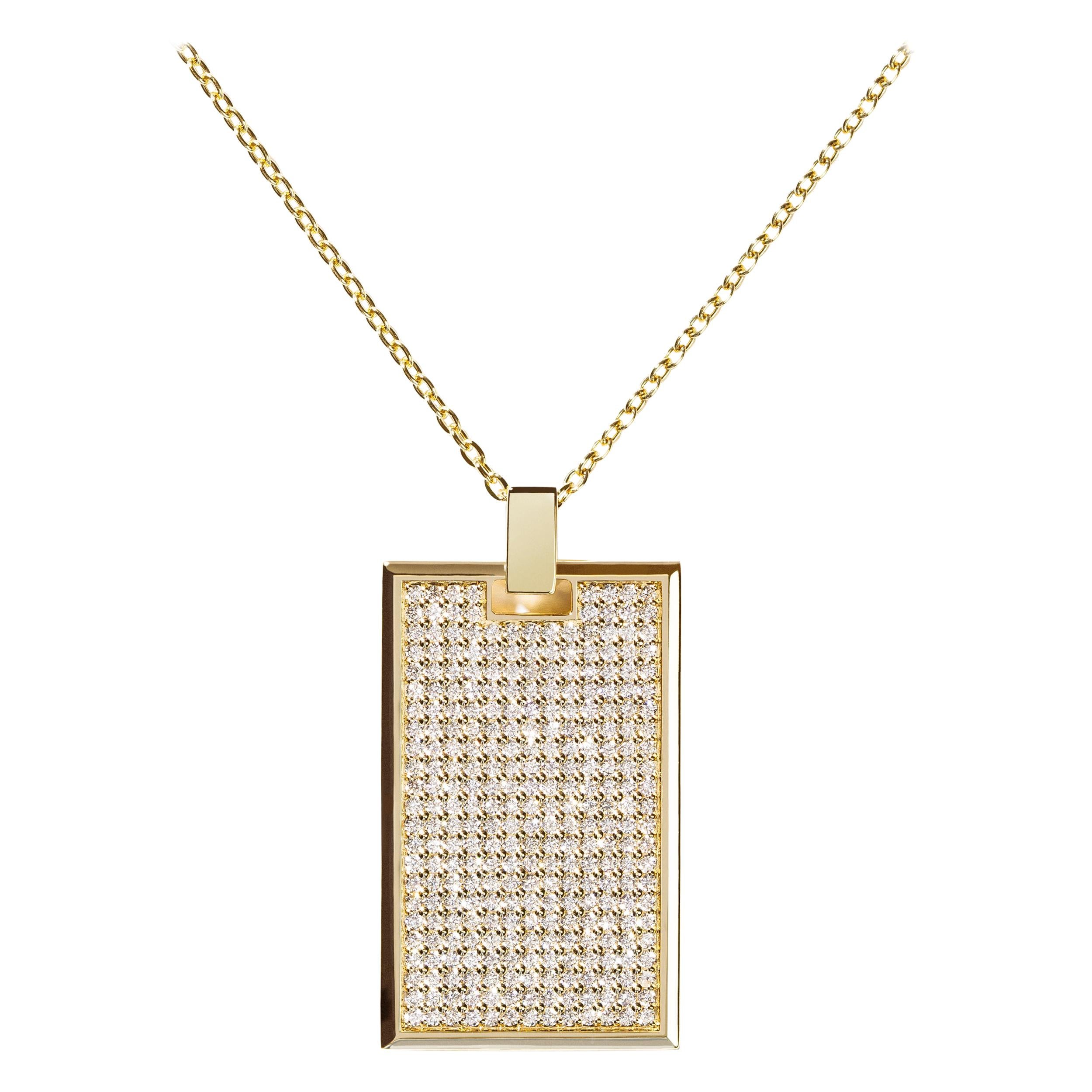 Large Pave Diamond Tag Necklace in 18k Yellow Gold For Sale