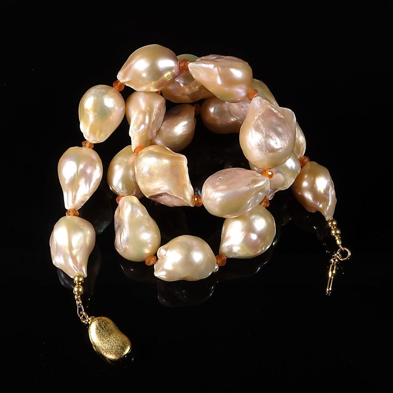 Large Peach Color Baroque Pearls with Orange Accents Necklace For Sale ...
