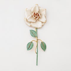 Large Peach Enamel Rose Figural Brooch By Sandor, 1950s