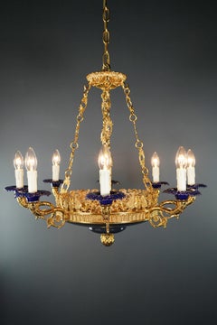 Large Peacock Bird French Brass Empire Chandelier Lustre Lamp Gold Art Deco
