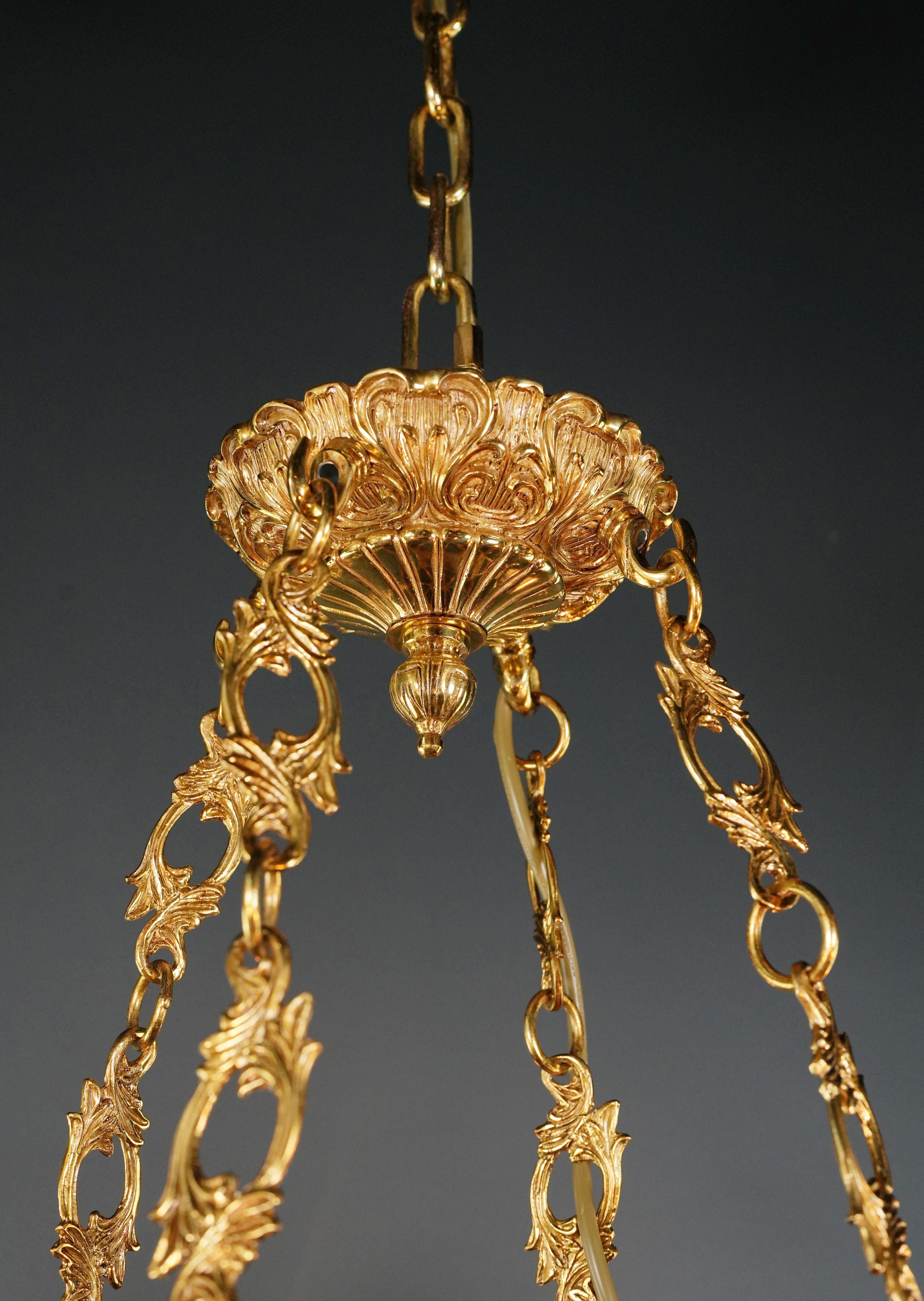 Large Peacock Bird French Brass Empire Chandelier Lustre Lamp Gold Art Deco For Sale 3