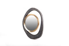 Large "Peacock" Mirror in Black Shagreen and Bronze-Patina Brass by R&Y Augousti