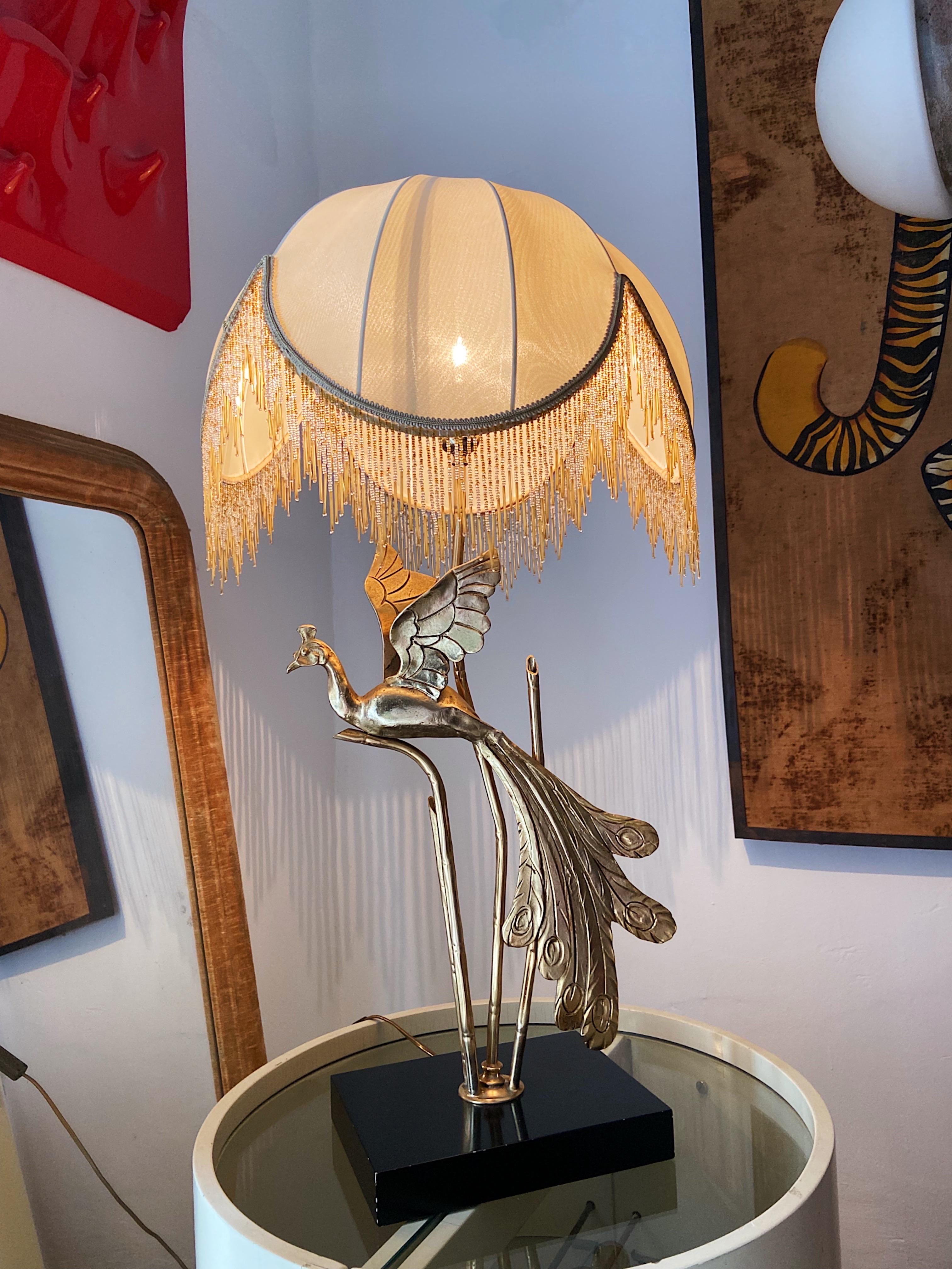 Large Peacock Table Lamp by Lanciotto Galeotti for L''originale, Italy, 1970s 2
