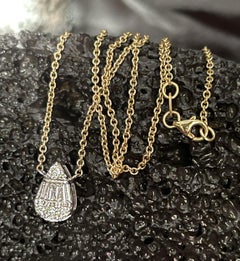 Teardrop Baguette Diamond 14K Yellow Gold Pendant Necklace