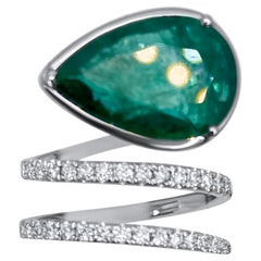 Large Pear Emerald (4.22ct) and Diamond Coil Ring 'One of a Kind'