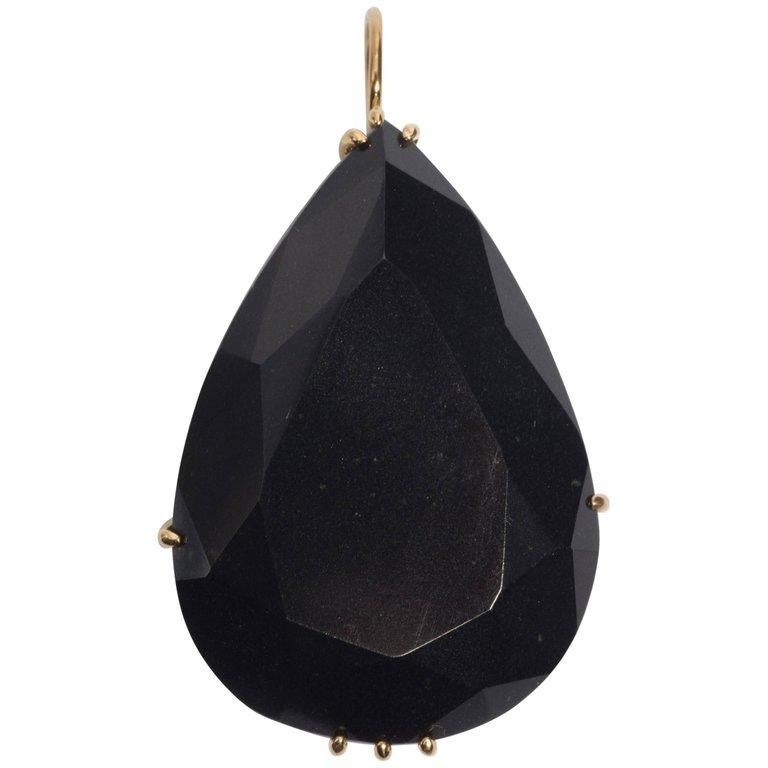 Modern Large Pear Shape Faceted Black Jade Vermeil Necklace Enhancer For Sale