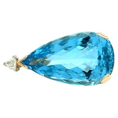Large Pear Shaped Blue Topaz & Diamond Enhancer Pendant in 14K Gold 