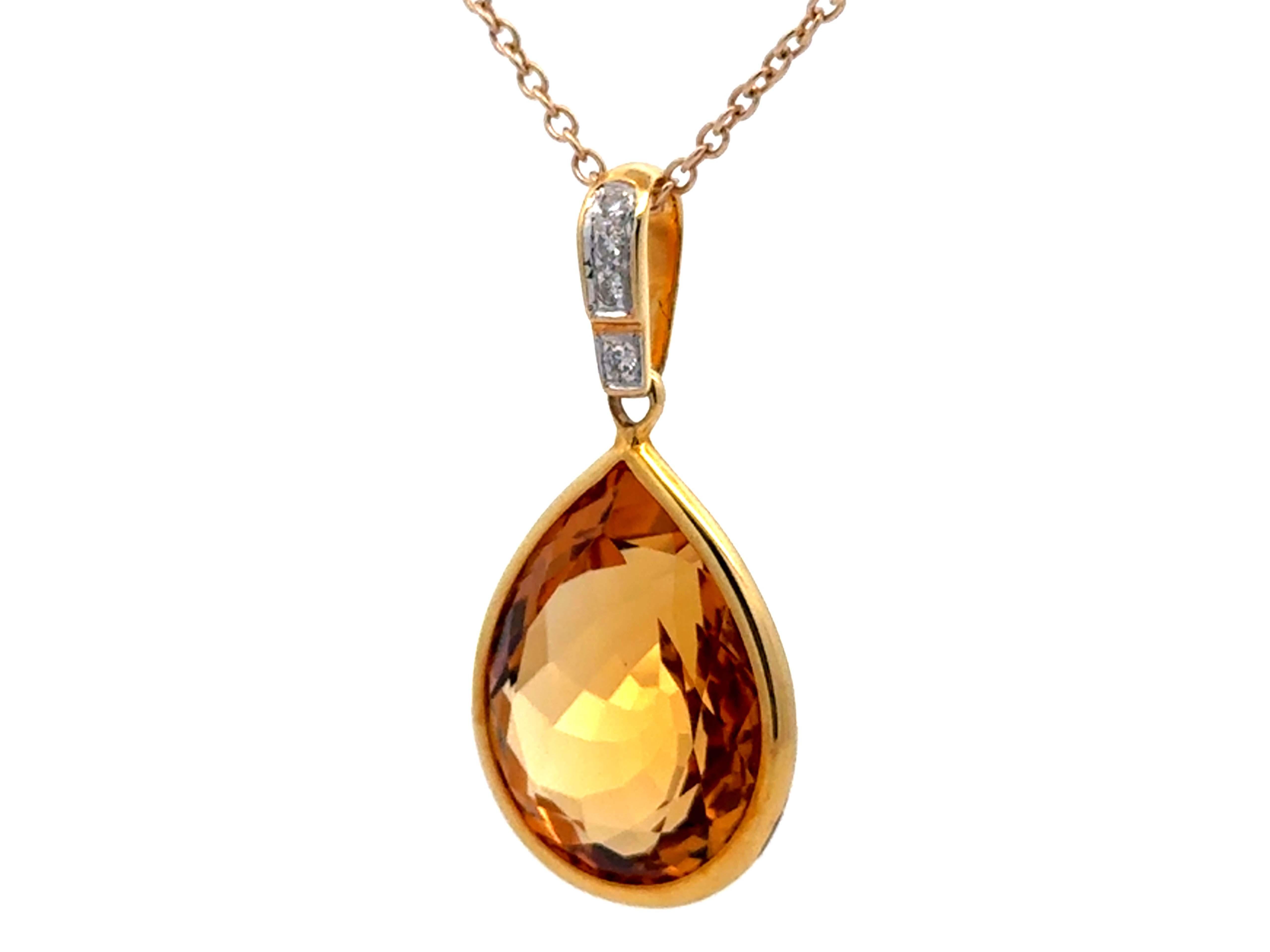 Große birnenförmige Citrin Edelstein und Diamant-Bügel Halskette 14k Gelbgold (Tropfenschliff) im Angebot