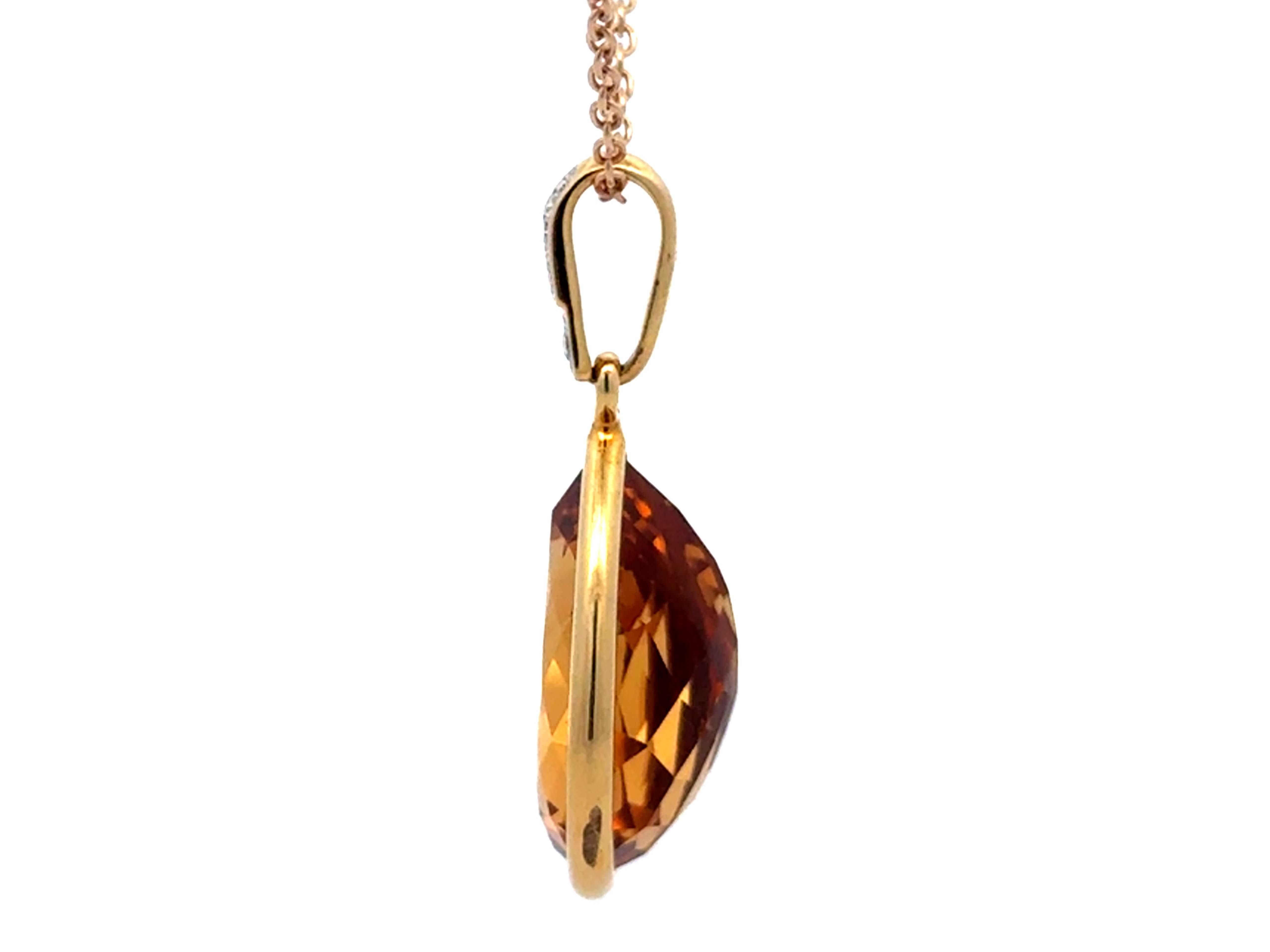 Große birnenförmige Citrin Edelstein und Diamant-Bügel Halskette 14k Gelbgold im Zustand „Hervorragend“ im Angebot in Honolulu, HI