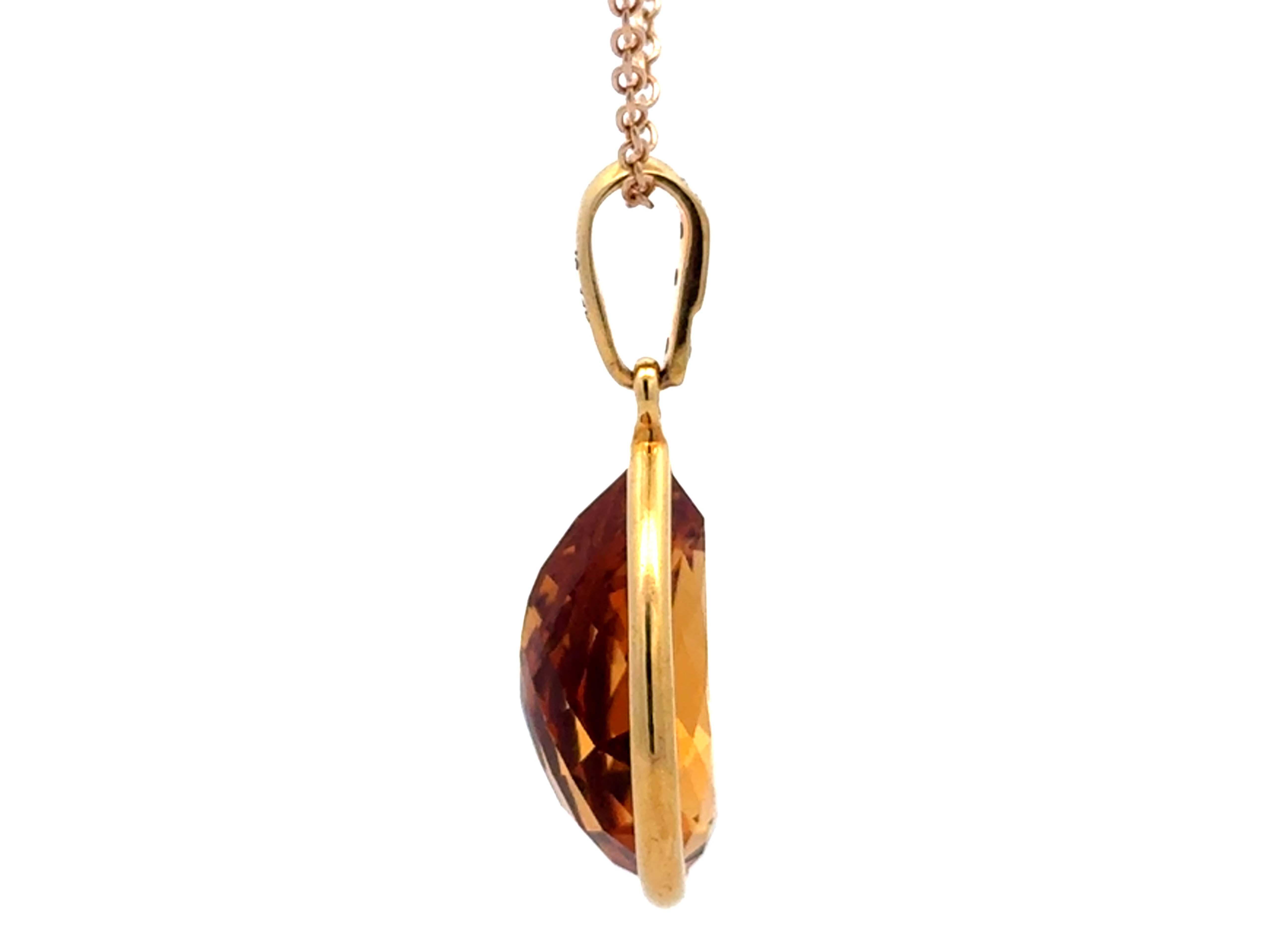 Große birnenförmige Citrin Edelstein und Diamant-Bügel Halskette 14k Gelbgold Damen im Angebot