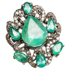 Large Pear-Shaped Emerald Cocktail Ring with Diamonds
