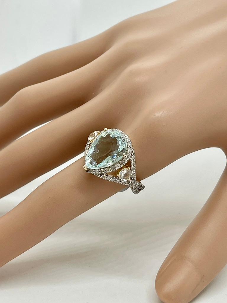 Großes birnenförmiges hellblaues natürliches Aquamarin-Diamant-Kleid-Ring Valuation im Zustand „Neu“ im Angebot in Mona Vale, NSW