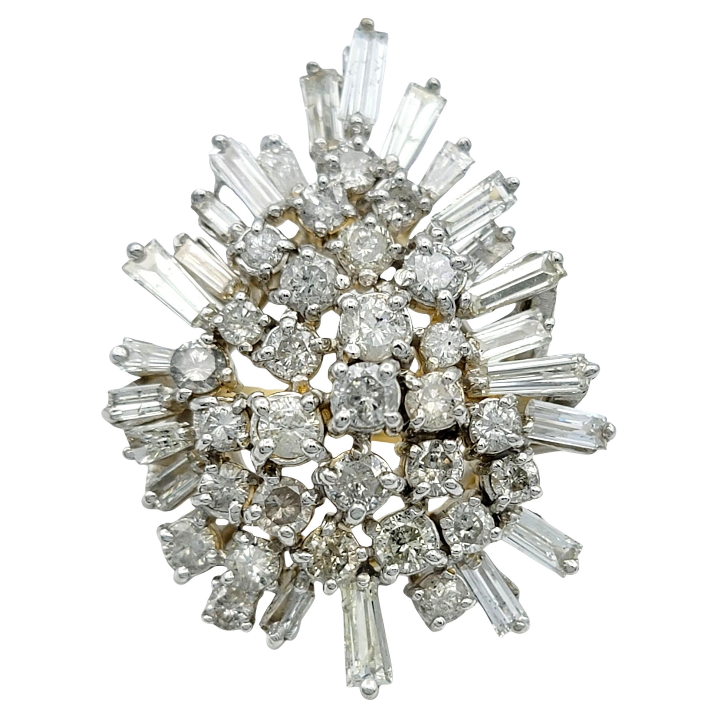 Großer birnenförmiger Multi-Diamant-Cluster-Cocktailring aus zweifarbigem 14 Karat Gold