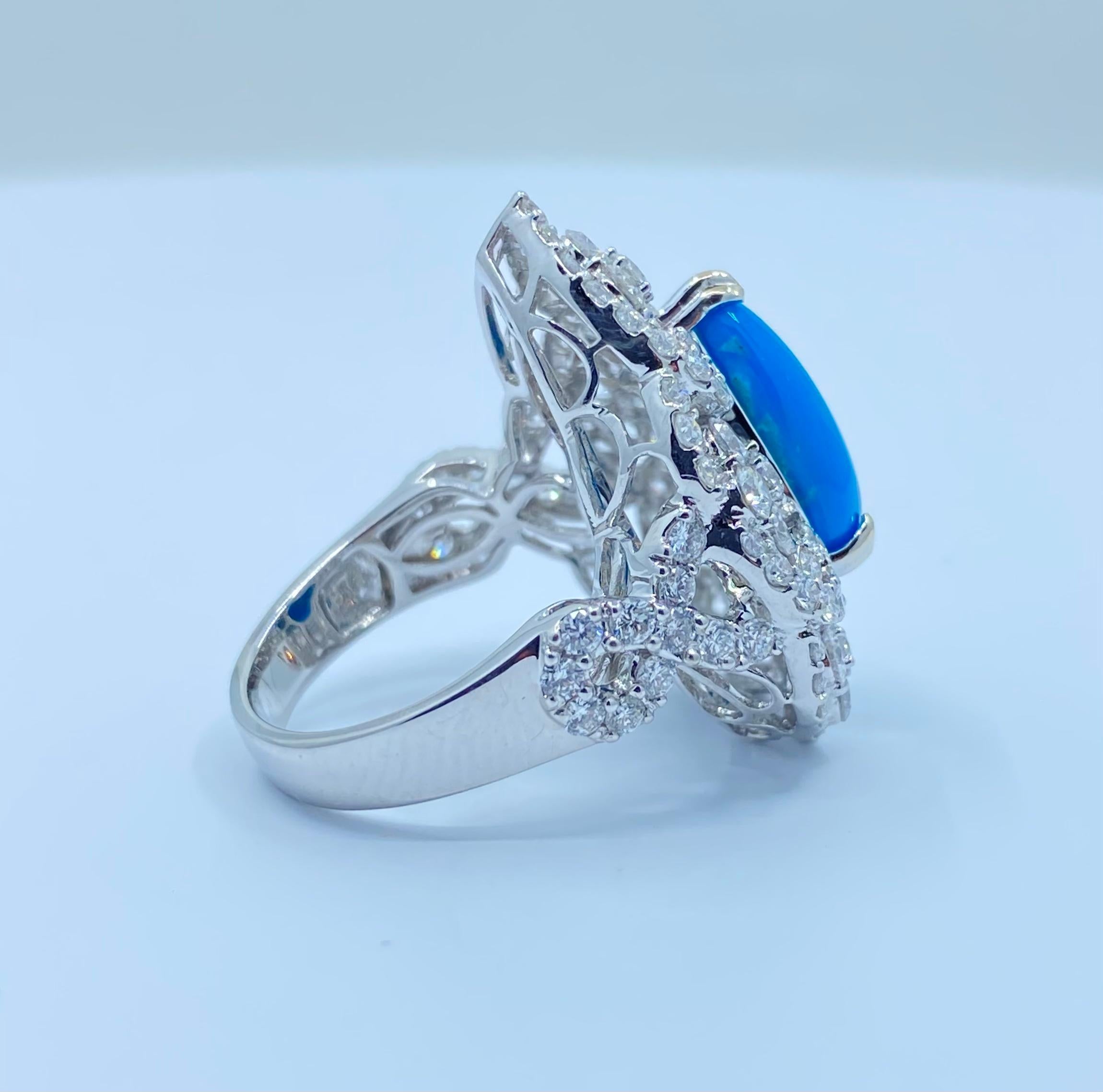 Contemporary Large Pear Shaped Natural Persian Turquoise and Diamond 18 Karat Cocktail Ring