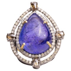 Large Pear-Shaped Tanzanite Dome Cocktail Ring with Diamonds