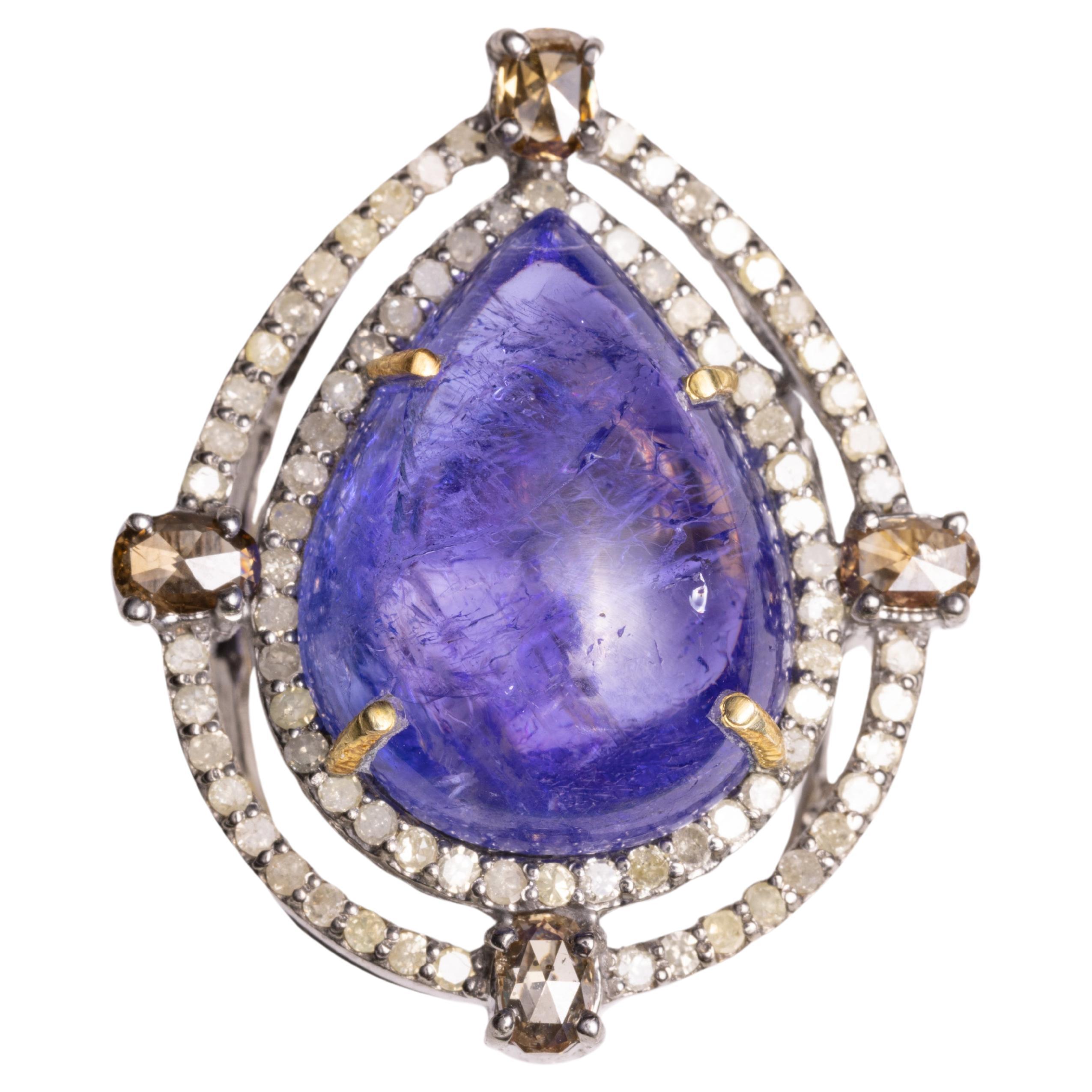 Large Pear-Shaped Tanzanite Dome Cocktail Ring with Diamonds For Sale
