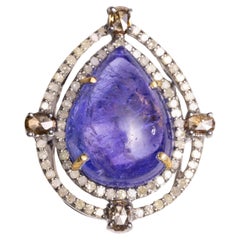 Used Large Pear-Shaped Tanzanite Dome Cocktail Ring with Diamonds