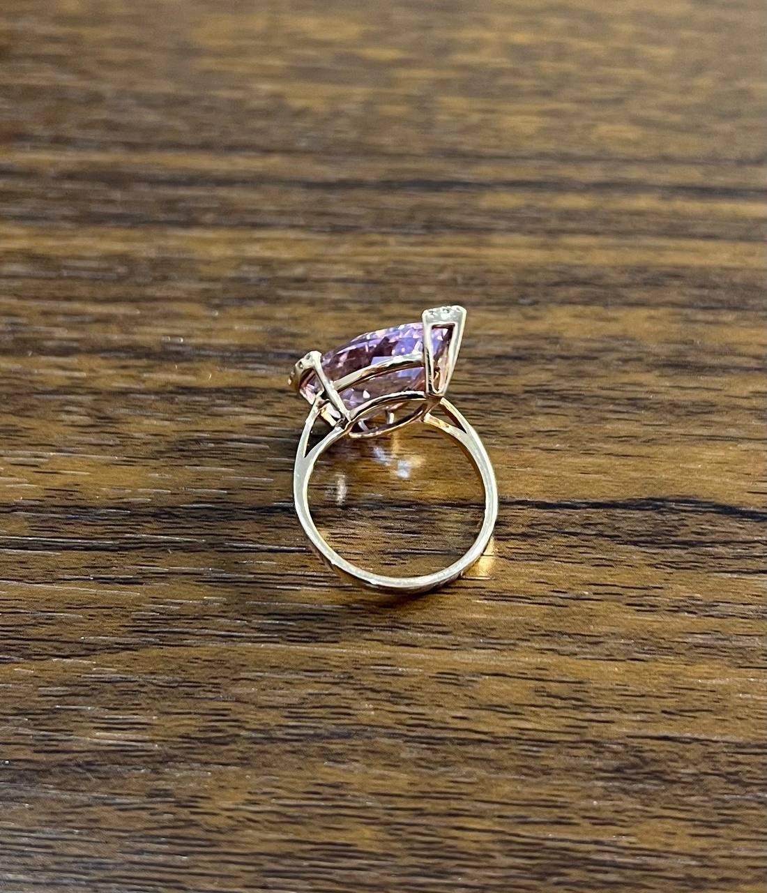 Large Pear Teardrop Shape Light Violet Purple Amethyst Rose Gold Diamonds Ring For Sale 5