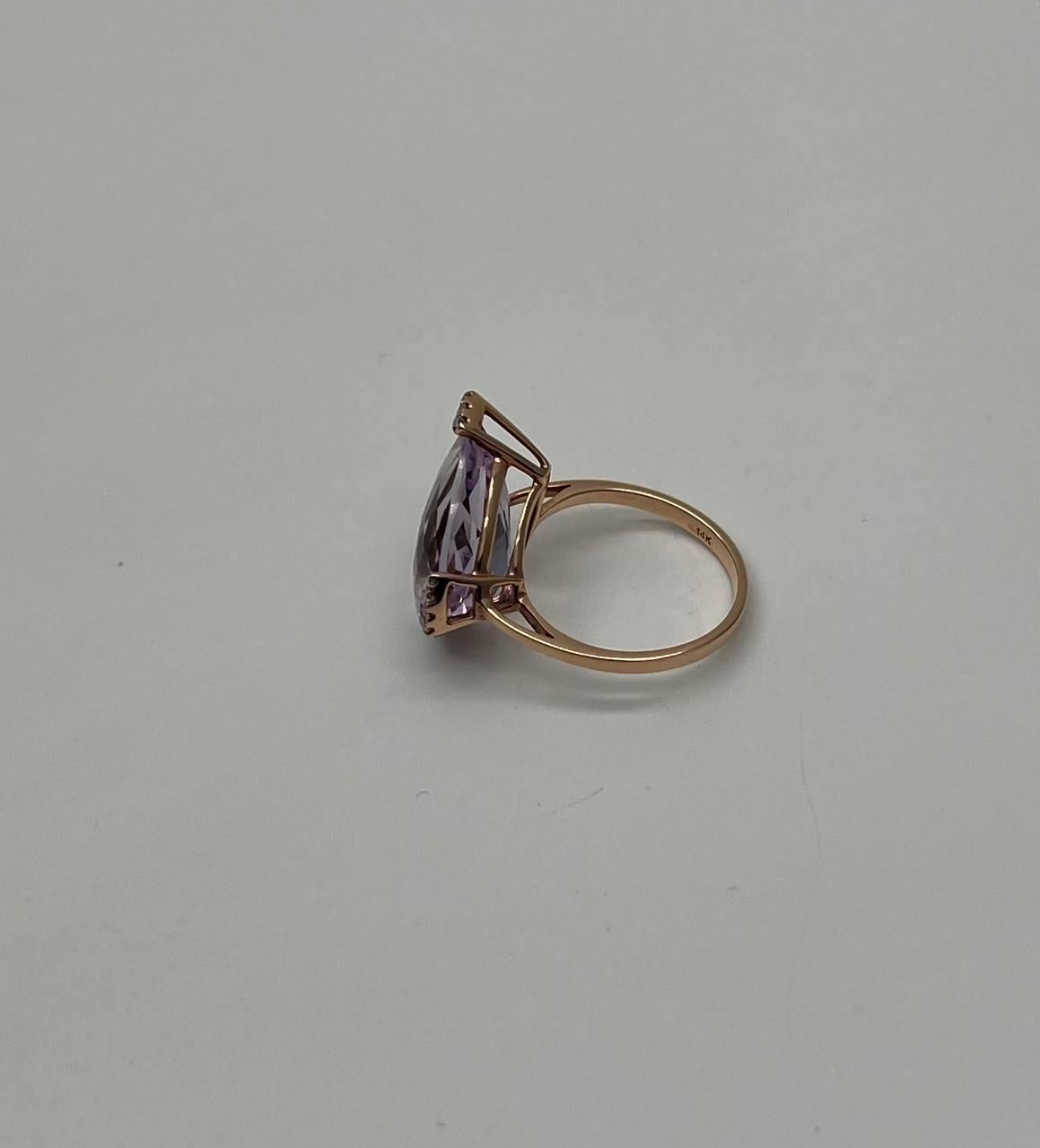 Pear Cut Large Pear Teardrop Shape Light Violet Purple Amethyst Rose Gold Diamonds Ring For Sale