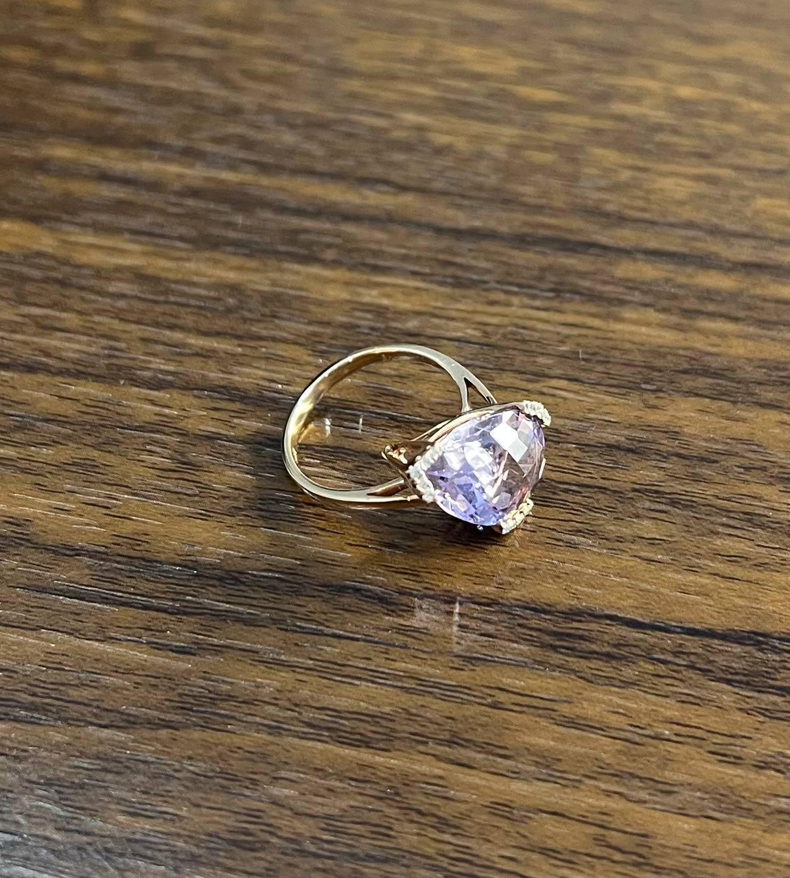 Large Pear Teardrop Shape Light Violet Purple Amethyst Rose Gold Diamonds Ring For Sale 2