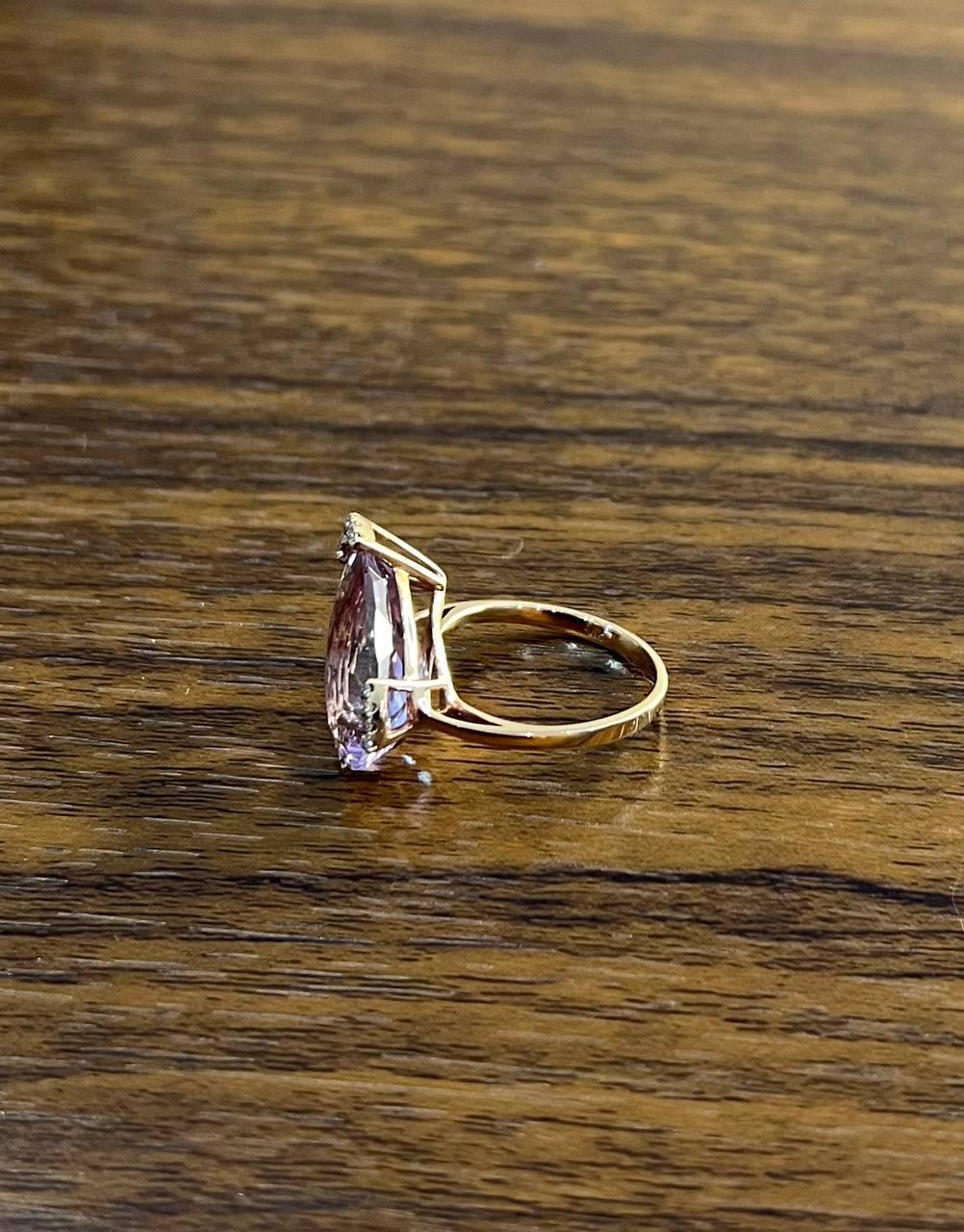 Large Pear Teardrop Shape Light Violet Purple Amethyst Rose Gold Diamonds Ring For Sale 4