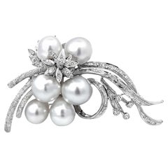Large Pearl and Diamond Brooch 18K White Gold
